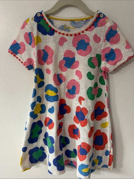 Boden Other - Boden Girls Dress Multicolor Abstract Short Sleeve With Pom Pom Detail Playful